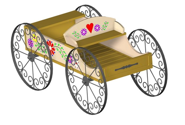 Iron wheel wagon flower pot stand