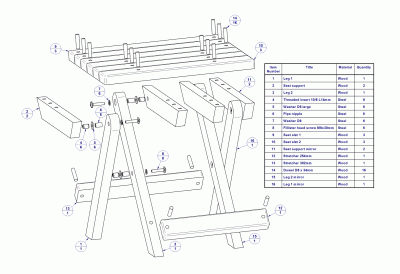 Folding camping stool - Parts list