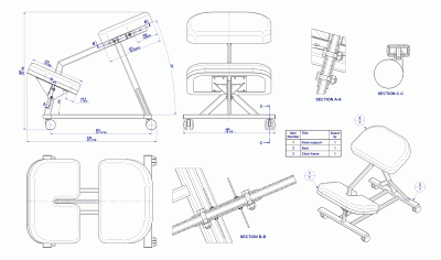 Metal kneeling chair - Assembly drawing