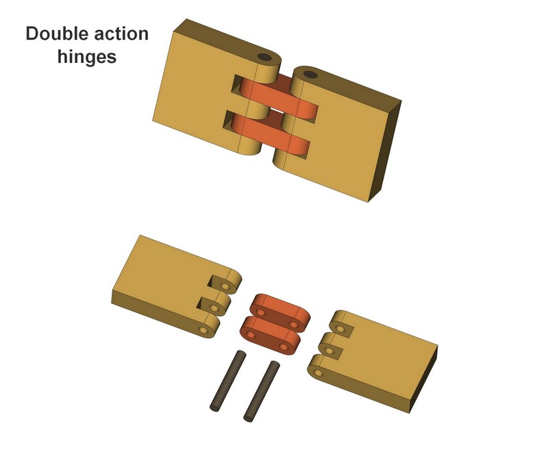 Wooden double action hinges